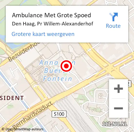 Locatie op kaart van de 112 melding: Ambulance Met Grote Spoed Naar Den Haag, Pr Willem-Alexanderhof op 22 juni 2017 20:30