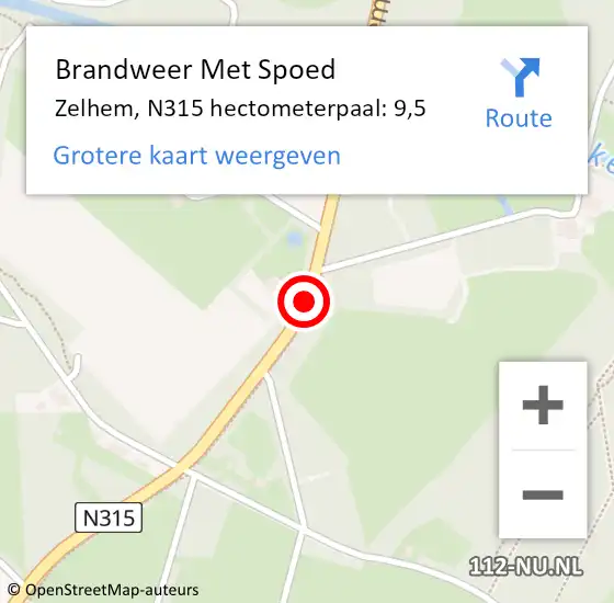 Locatie op kaart van de 112 melding: Brandweer Met Spoed Naar Zelhem, N315 hectometerpaal: 9,5 op 22 juni 2017 21:53