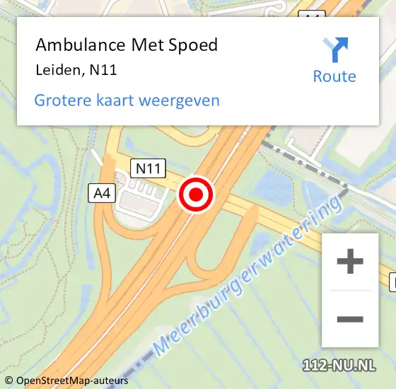 Locatie op kaart van de 112 melding: Ambulance Met Spoed Naar Leiden, N11 op 22 juni 2017 23:52