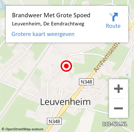 Locatie op kaart van de 112 melding: Brandweer Met Grote Spoed Naar Leuvenheim, De Eendrachtweg op 24 januari 2014 17:24