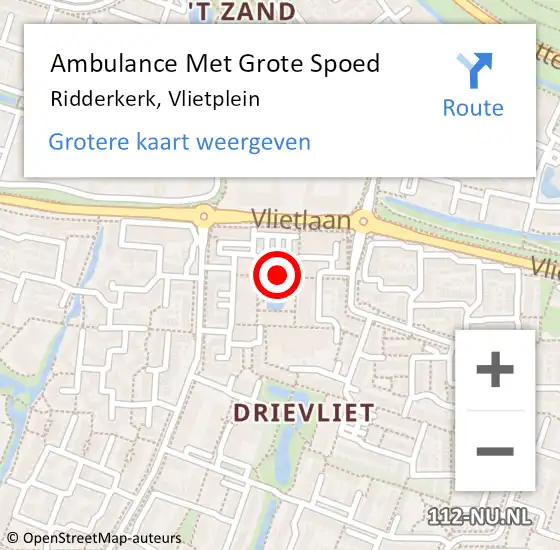 Locatie op kaart van de 112 melding: Ambulance Met Grote Spoed Naar Ridderkerk, Vlietplein op 23 juni 2017 08:06