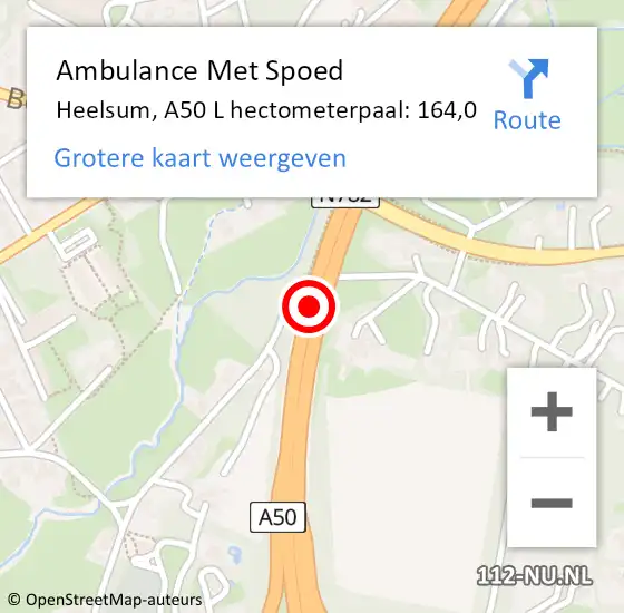 Locatie op kaart van de 112 melding: Ambulance Met Spoed Naar Heelsum, A50 R hectometerpaal: 165,3 op 23 juni 2017 14:51