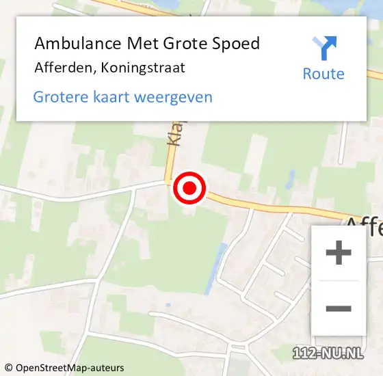 Locatie op kaart van de 112 melding: Ambulance Met Grote Spoed Naar Afferden, Koningstraat op 23 juni 2017 23:56