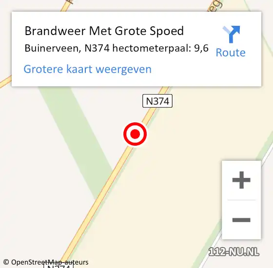 Locatie op kaart van de 112 melding: Brandweer Met Grote Spoed Naar Buinerveen, N374 hectometerpaal: 9,6 op 24 juni 2017 00:53