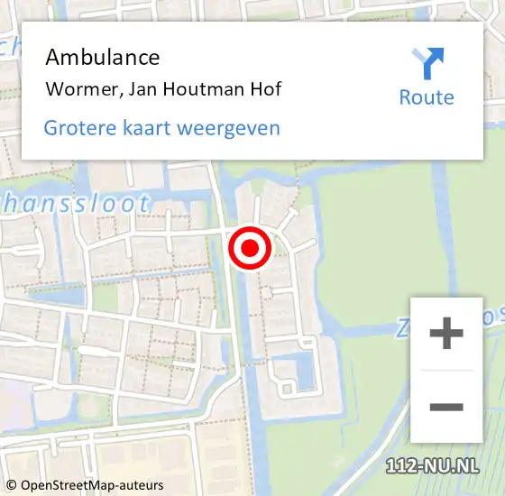 Locatie op kaart van de 112 melding: Ambulance Wormer, Jan Houtman Hof op 24 juni 2017 09:35