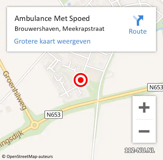 Locatie op kaart van de 112 melding: Ambulance Met Spoed Naar Brouwershaven, Meekrapstraat op 24 juni 2017 13:29