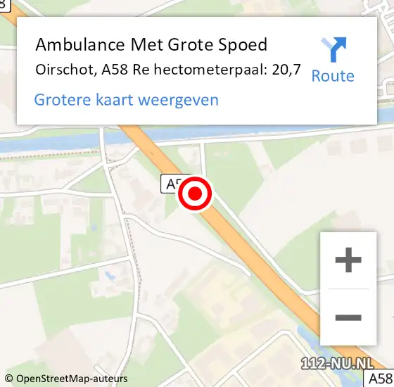 Locatie op kaart van de 112 melding: Ambulance Met Grote Spoed Naar Oirschot, A58 L hectometerpaal: 25,2 op 24 juni 2017 14:41