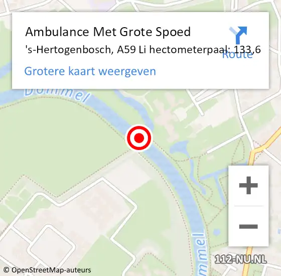 Locatie op kaart van de 112 melding: Ambulance Met Grote Spoed Naar 's-Hertogenbosch, A59 Li hectometerpaal: 133,6 op 25 juni 2017 00:53