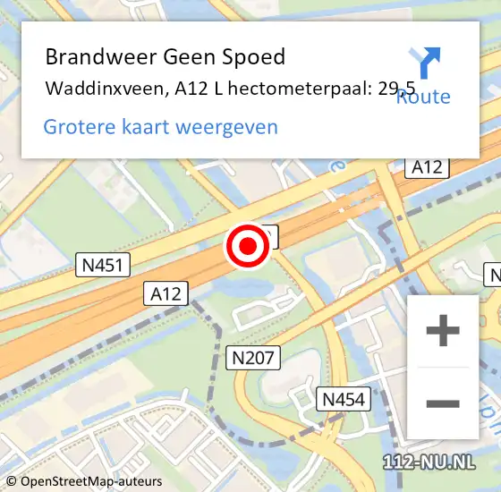 Locatie op kaart van de 112 melding: Brandweer Geen Spoed Naar Waddinxveen, A12 L hectometerpaal: 29,5 op 25 juni 2017 12:31