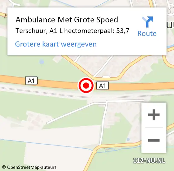 Locatie op kaart van de 112 melding: Ambulance Met Grote Spoed Naar Terschuur, A1 L hectometerpaal: 49,6 op 25 juni 2017 13:53