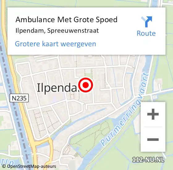 Locatie op kaart van de 112 melding: Ambulance Met Grote Spoed Naar Ilpendam, Spreeuwenstraat op 25 juni 2017 15:27