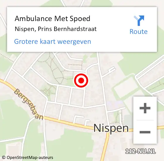 Locatie op kaart van de 112 melding: Ambulance Met Spoed Naar Nispen, Prins Bernhardstraat op 25 juni 2017 21:49