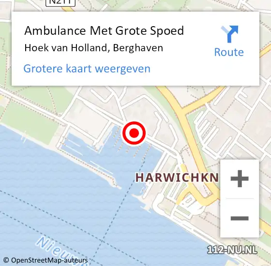 Locatie op kaart van de 112 melding: Ambulance Met Grote Spoed Naar Hoek van Holland, Berghaven op 26 juni 2017 10:36