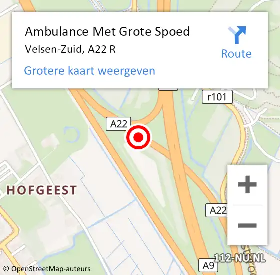 Locatie op kaart van de 112 melding: Ambulance Met Grote Spoed Naar Velsen-Zuid, A22 R op 26 juni 2017 13:30