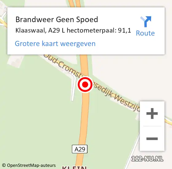 Locatie op kaart van de 112 melding: Brandweer Geen Spoed Naar Klaaswaal, A29 R hectometerpaal: 94,6 op 27 juni 2017 09:30