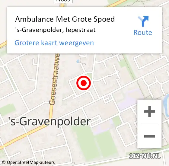 Locatie op kaart van de 112 melding: Ambulance Met Grote Spoed Naar 's-Gravenpolder, Iepestraat op 27 juni 2017 11:14