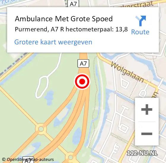 Locatie op kaart van de 112 melding: Ambulance Met Grote Spoed Naar Purmerend, A7 R op 27 juni 2017 16:19
