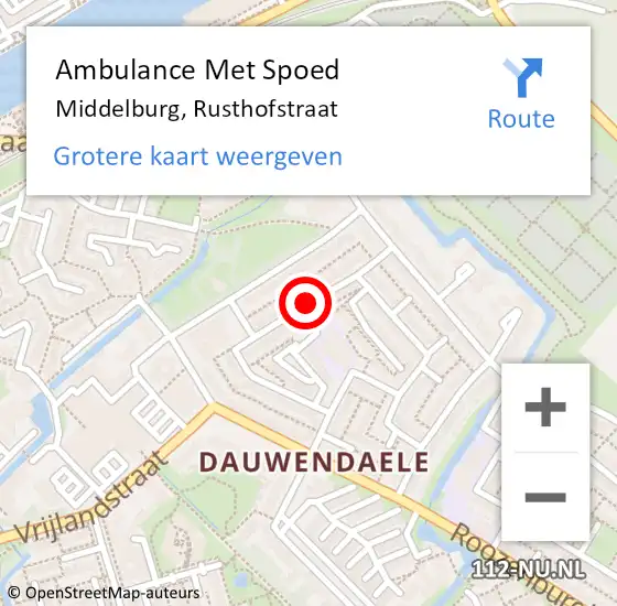 Locatie op kaart van de 112 melding: Ambulance Met Spoed Naar Middelburg, Rusthofstraat op 27 juni 2017 22:24