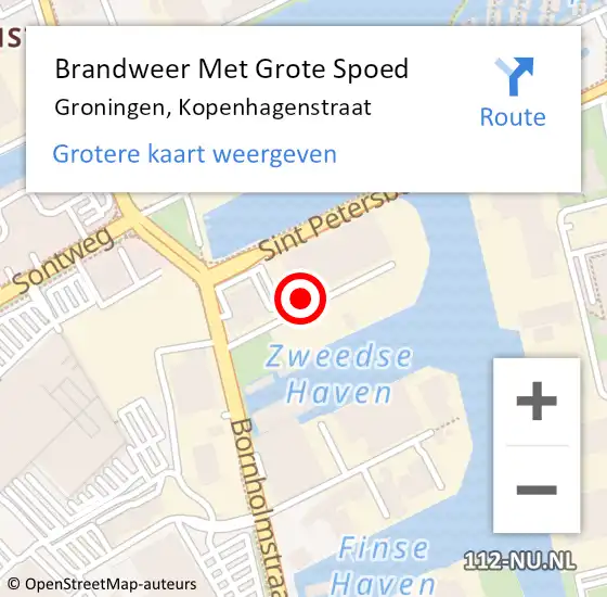 Locatie op kaart van de 112 melding: Brandweer Met Grote Spoed Naar Groningen, Kopenhagenstraat op 27 juni 2017 22:34