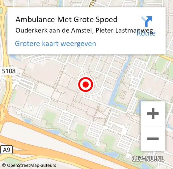 Locatie op kaart van de 112 melding: Ambulance Met Grote Spoed Naar Ouderkerk aan de Amstel, Pieter Lastmanweg op 28 juni 2017 03:03
