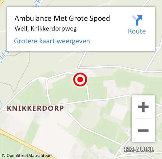Locatie op kaart van de 112 melding: Ambulance Met Grote Spoed Naar Well, Knikkerdorpweg op 28 juni 2017 05:31
