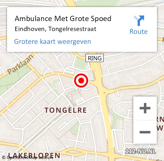 Locatie op kaart van de 112 melding: Ambulance Met Grote Spoed Naar Eindhoven, Tongelresestraat op 28 juni 2017 11:19