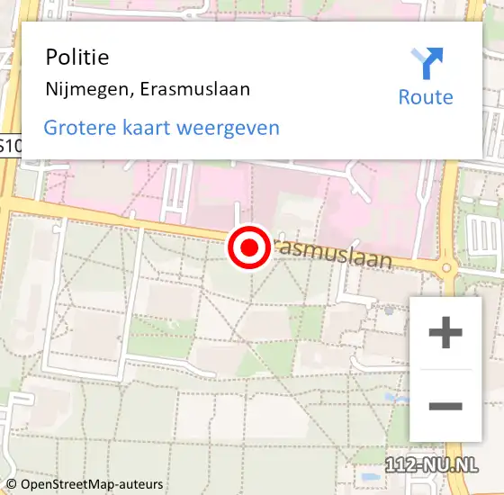 Locatie op kaart van de 112 melding: Politie Nijmegen, Erasmuslaan op 28 juni 2017 12:07