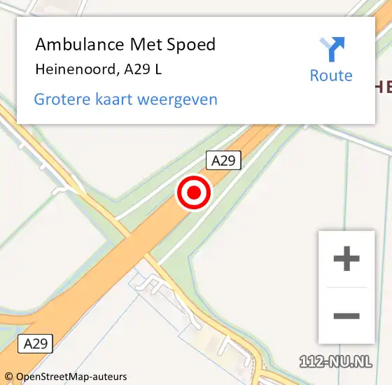 Locatie op kaart van de 112 melding: Ambulance Met Spoed Naar Heinenoord, A29 L hectometerpaal: 15,2 op 28 juni 2017 13:14