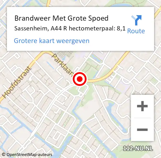 Locatie op kaart van de 112 melding: Brandweer Met Grote Spoed Naar Sassenheim, A44 R hectometerpaal: 8,1 op 28 juni 2017 16:44