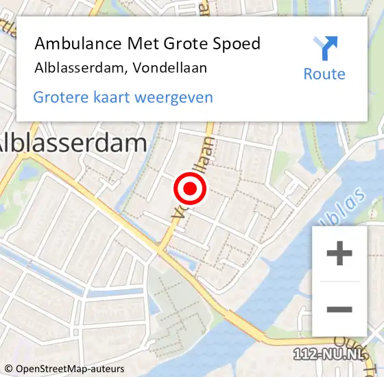 Locatie op kaart van de 112 melding: Ambulance Met Grote Spoed Naar Alblasserdam, Vondellaan op 28 juni 2017 17:31