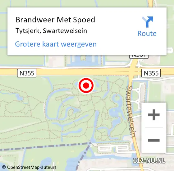 Locatie op kaart van de 112 melding: Brandweer Met Spoed Naar Tytsjerk, Swarteweisein op 28 juni 2017 18:03