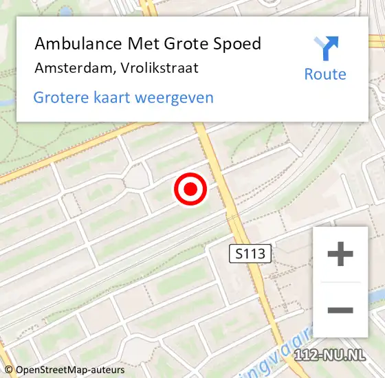 Locatie op kaart van de 112 melding: Ambulance Met Grote Spoed Naar Amsterdam, Vrolikstraat op 28 juni 2017 18:20