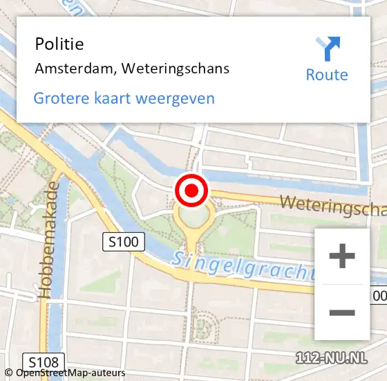 Locatie op kaart van de 112 melding: Politie Amsterdam, Weteringschans op 28 juni 2017 18:37