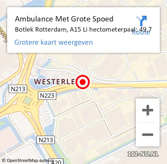Locatie op kaart van de 112 melding: Ambulance Met Grote Spoed Naar Botlek Rotterdam, A15 Li hectometerpaal: 49,7 op 28 juni 2017 19:14