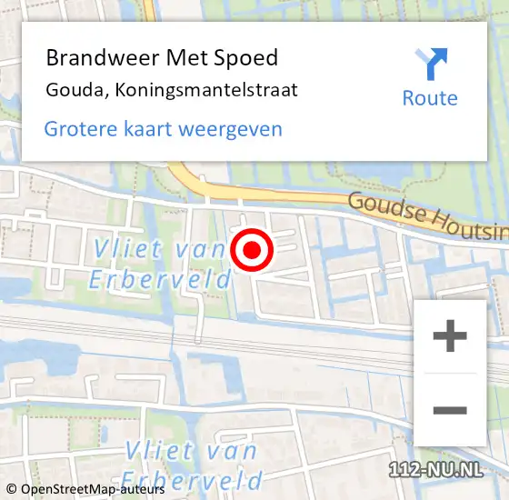 Locatie op kaart van de 112 melding: Brandweer Met Spoed Naar Gouda, Koningsmantelstraat op 28 juni 2017 20:21