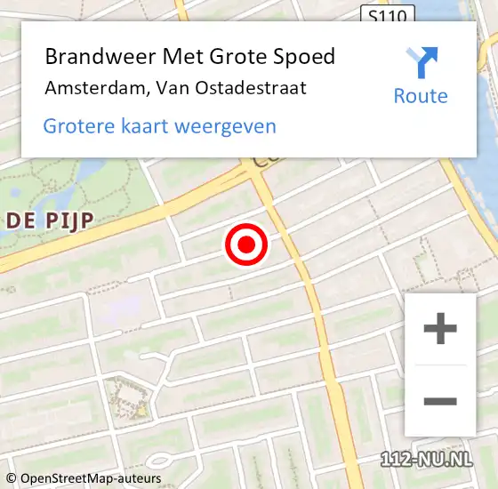 Locatie op kaart van de 112 melding: Brandweer Met Grote Spoed Naar Amsterdam, Van Ostadestraat op 28 juni 2017 20:43