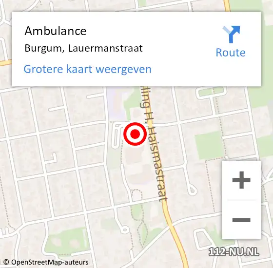 Locatie op kaart van de 112 melding: Ambulance Burgum, Lauermanstraat op 28 juni 2017 21:27