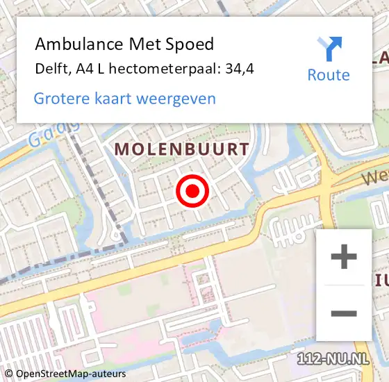 Locatie op kaart van de 112 melding: Ambulance Met Spoed Naar Delft, A4 L hectometerpaal: 34,4 op 29 juni 2017 07:27