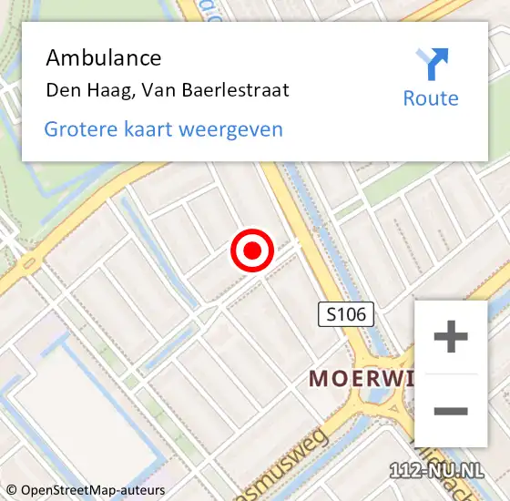 Locatie op kaart van de 112 melding: Ambulance Den Haag, Van Baerlestraat op 29 juni 2017 10:33