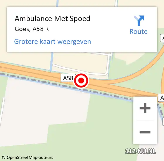Locatie op kaart van de 112 melding: Ambulance Met Spoed Naar Goes, A58 L op 29 juni 2017 14:40