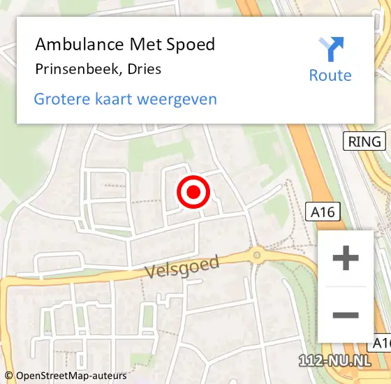 Locatie op kaart van de 112 melding: Ambulance Met Spoed Naar Prinsenbeek, Dries op 29 juni 2017 18:37