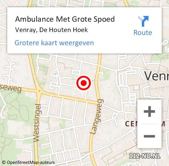 Locatie op kaart van de 112 melding: Ambulance Met Grote Spoed Naar Venray, De Houten Hoek op 25 januari 2014 13:43