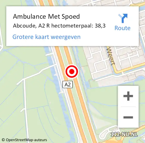 Locatie op kaart van de 112 melding: Ambulance Met Spoed Naar Abcoude, A2 R hectometerpaal: 38,3 op 30 juni 2017 15:35