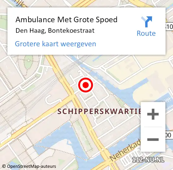 Locatie op kaart van de 112 melding: Ambulance Met Grote Spoed Naar Den Haag, Bontekoestraat op 30 juni 2017 16:02