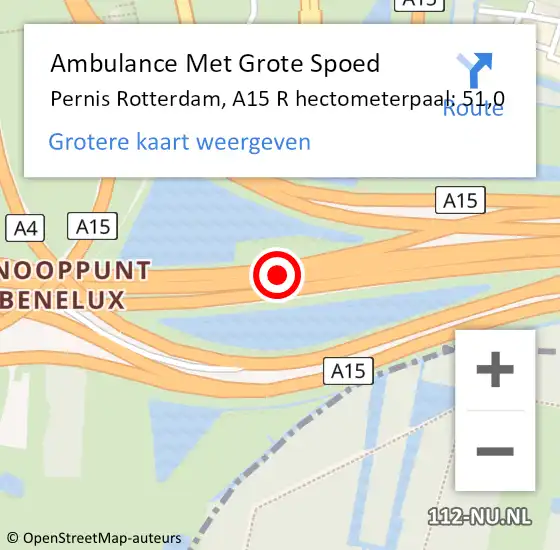 Locatie op kaart van de 112 melding: Ambulance Met Grote Spoed Naar Pernis Rotterdam, A15 R hectometerpaal: 51,1 op 30 juni 2017 18:51