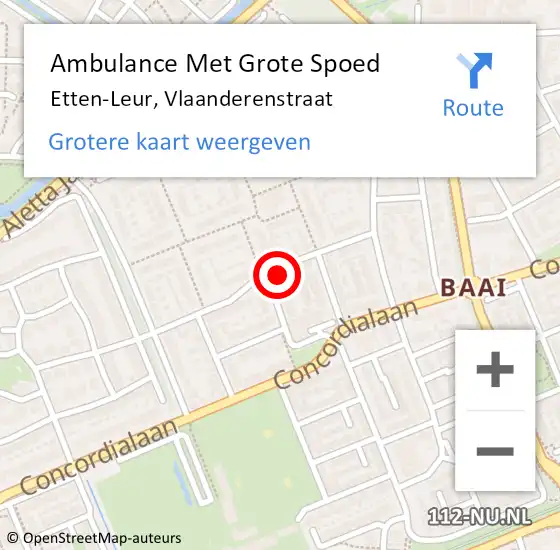 Locatie op kaart van de 112 melding: Ambulance Met Grote Spoed Naar Etten-Leur, Vlaanderenstraat op 1 juli 2017 05:17