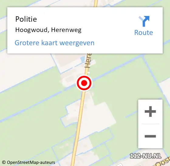 Locatie op kaart van de 112 melding: Politie Hoogwoud, Herenweg op 1 juli 2017 10:47