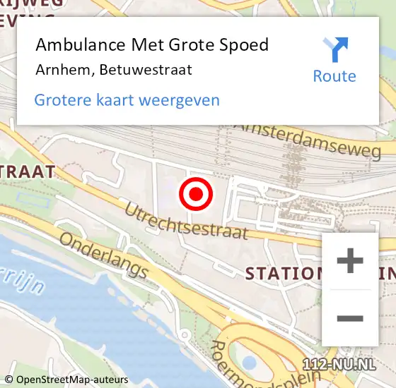 Locatie op kaart van de 112 melding: Ambulance Met Grote Spoed Naar Arnhem, Betuwestraat op 1 juli 2017 12:33