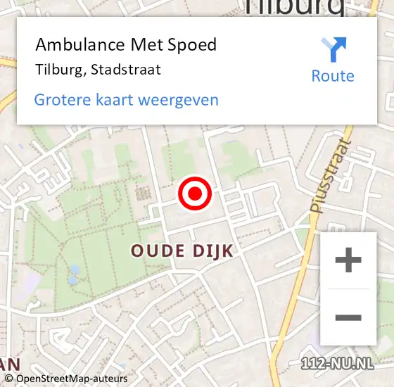 Locatie op kaart van de 112 melding: Ambulance Met Spoed Naar Tilburg, Stadstraat op 1 juli 2017 13:37