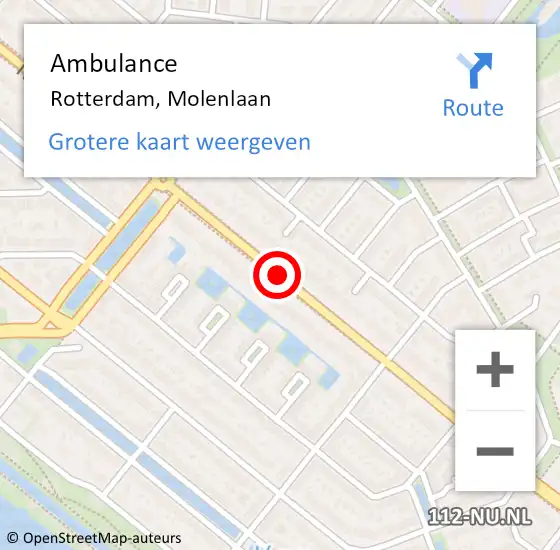 Locatie op kaart van de 112 melding: Ambulance Rotterdam, Molenlaan op 1 juli 2017 16:04